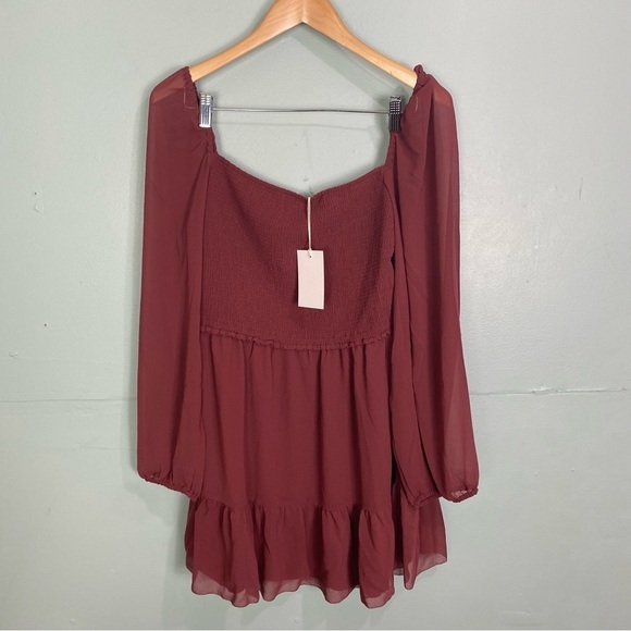 Aritzia Wilfred Tempest Dress Garnet Red Mini Long Sleeve Sz XL - Picture 2 of 5
